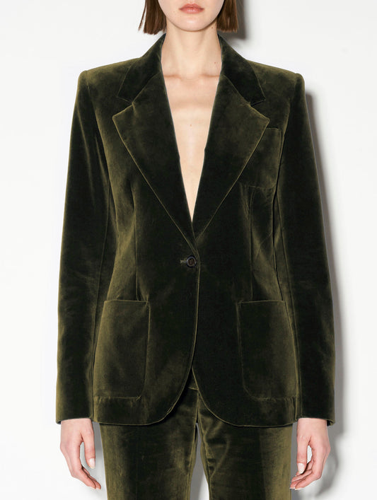 Veste de costume en velours lisse olive