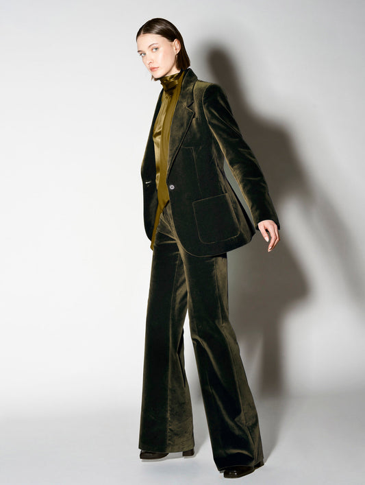Veste de costume en velours lisse olive