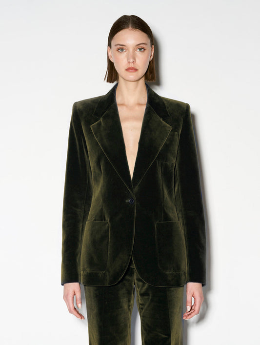 Veste de costume en velours lisse olive