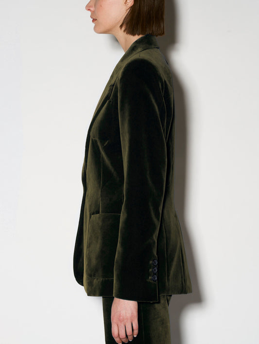 Veste de costume en velours lisse olive