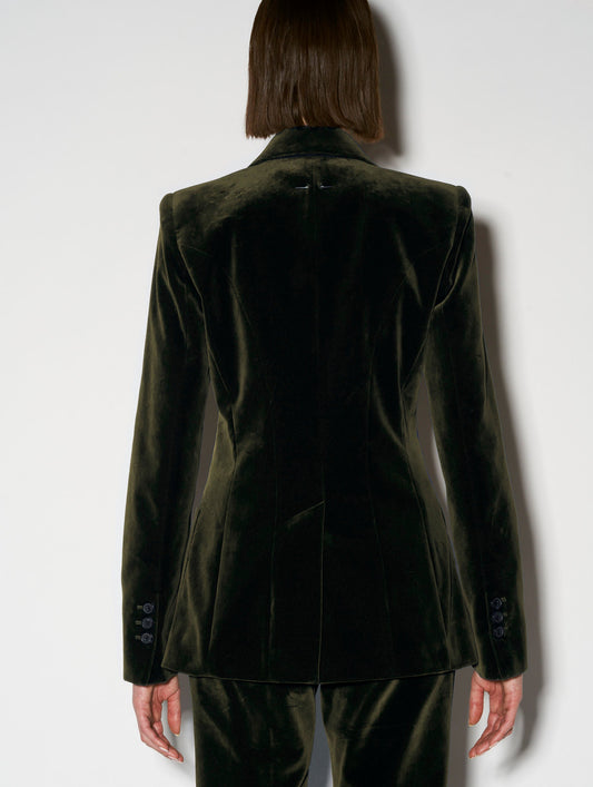 Veste de costume en velours lisse olive