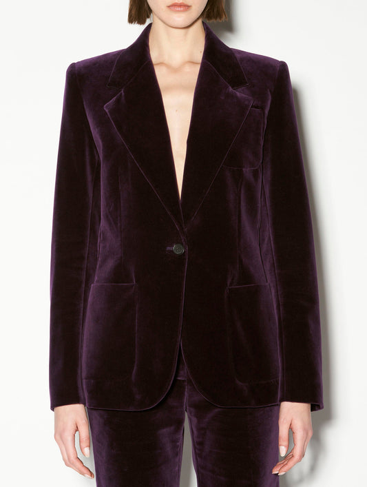 Veste de costume en velours lisse prune