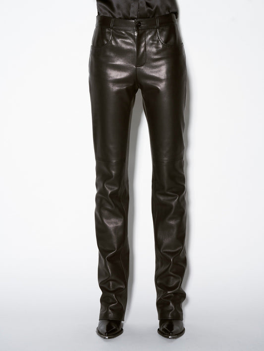 Black plongé leather straight fit trousers