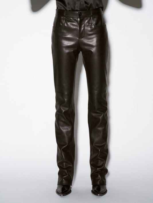 Black plongé leather straight fit trousers