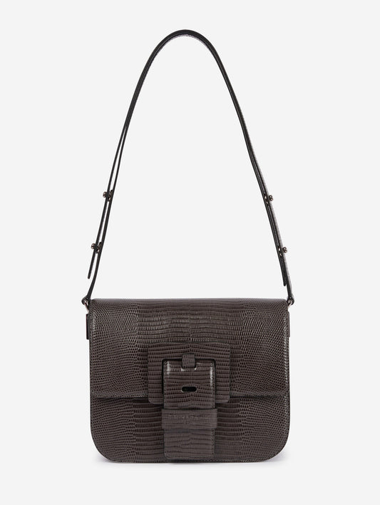 Sac "Touch Me" en cuir gaufré lézard gris