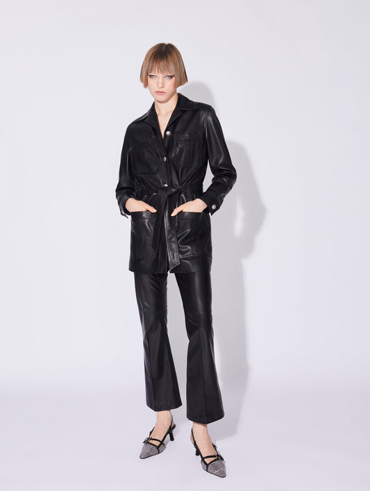 Black plongé lambskin leather safari jacket