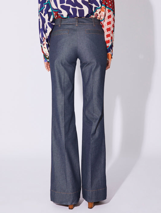 Blue washed denim flared trousers