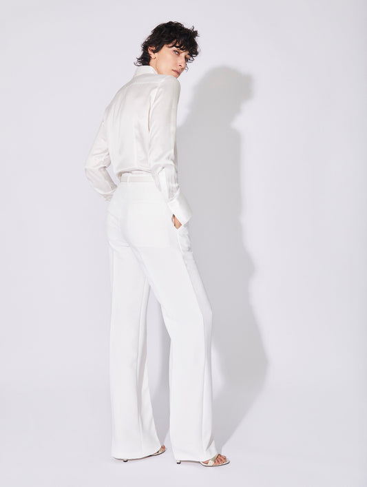 White crepe high waisted flared trousers