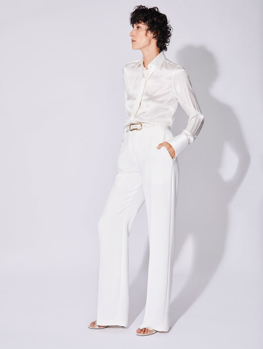 White crepe high waisted flared trousers