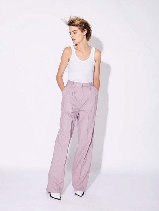 Pantalon à plis taille haute en alpaga rose pâle