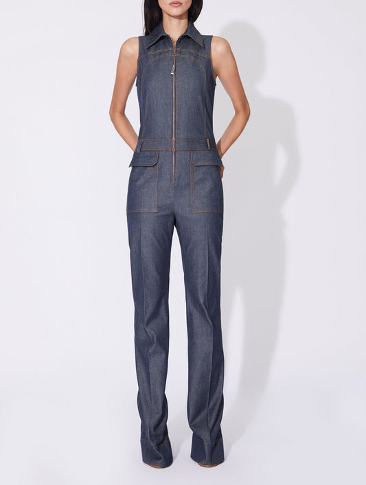 Blue washed denim trouser jumpsuit