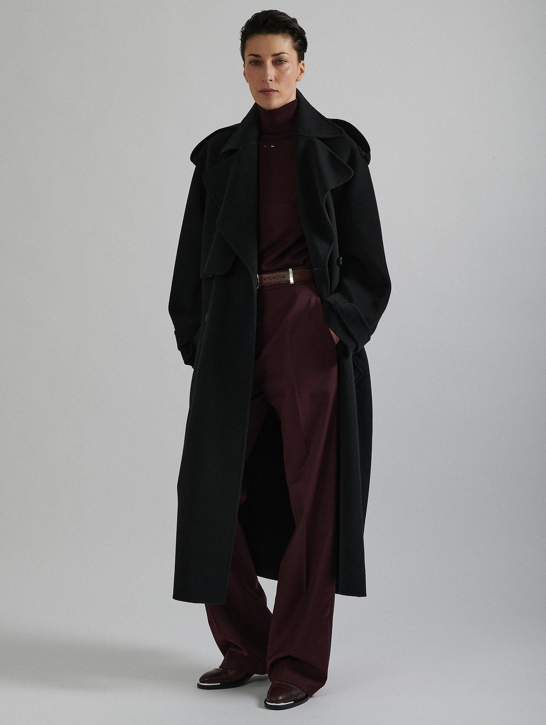 Women Ready to wear Black double faced wool belted coat Barbara Bui Official Online Store