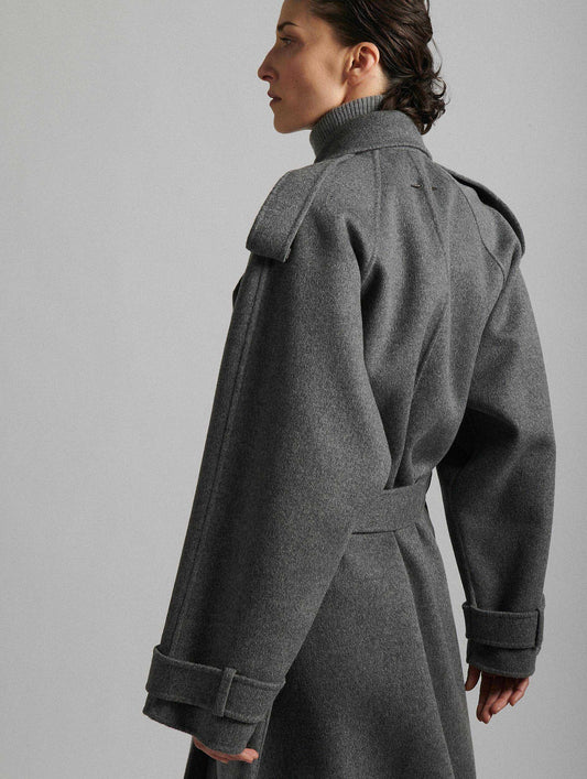 Manteau ceinturé en laine double face gris