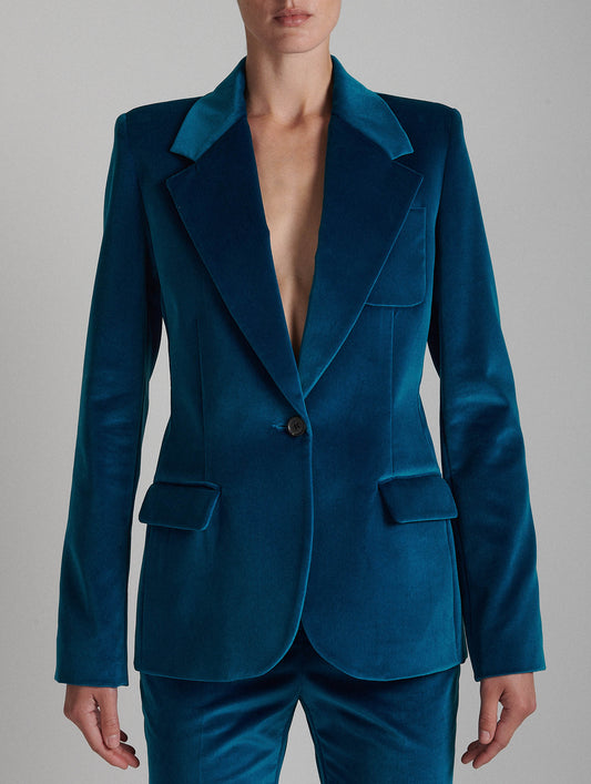 Veste cintrée en velours bleu