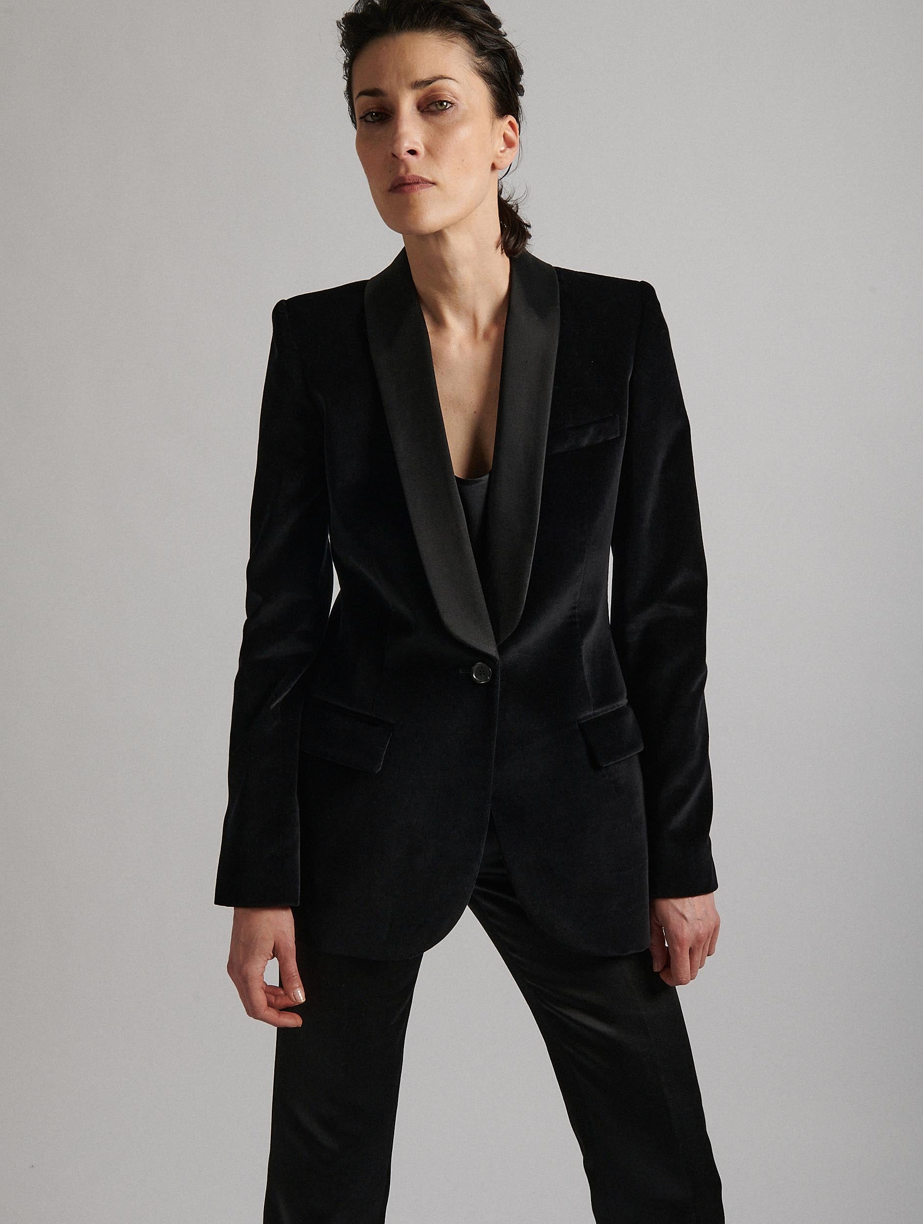 Women Ready-to-wear Black velvet shawl collar tuxedo jacket