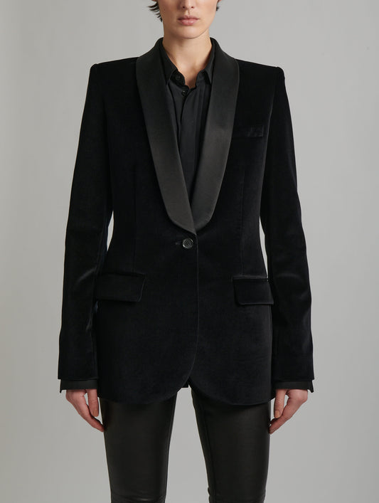 Veste de smoking à col châle en velours noir
