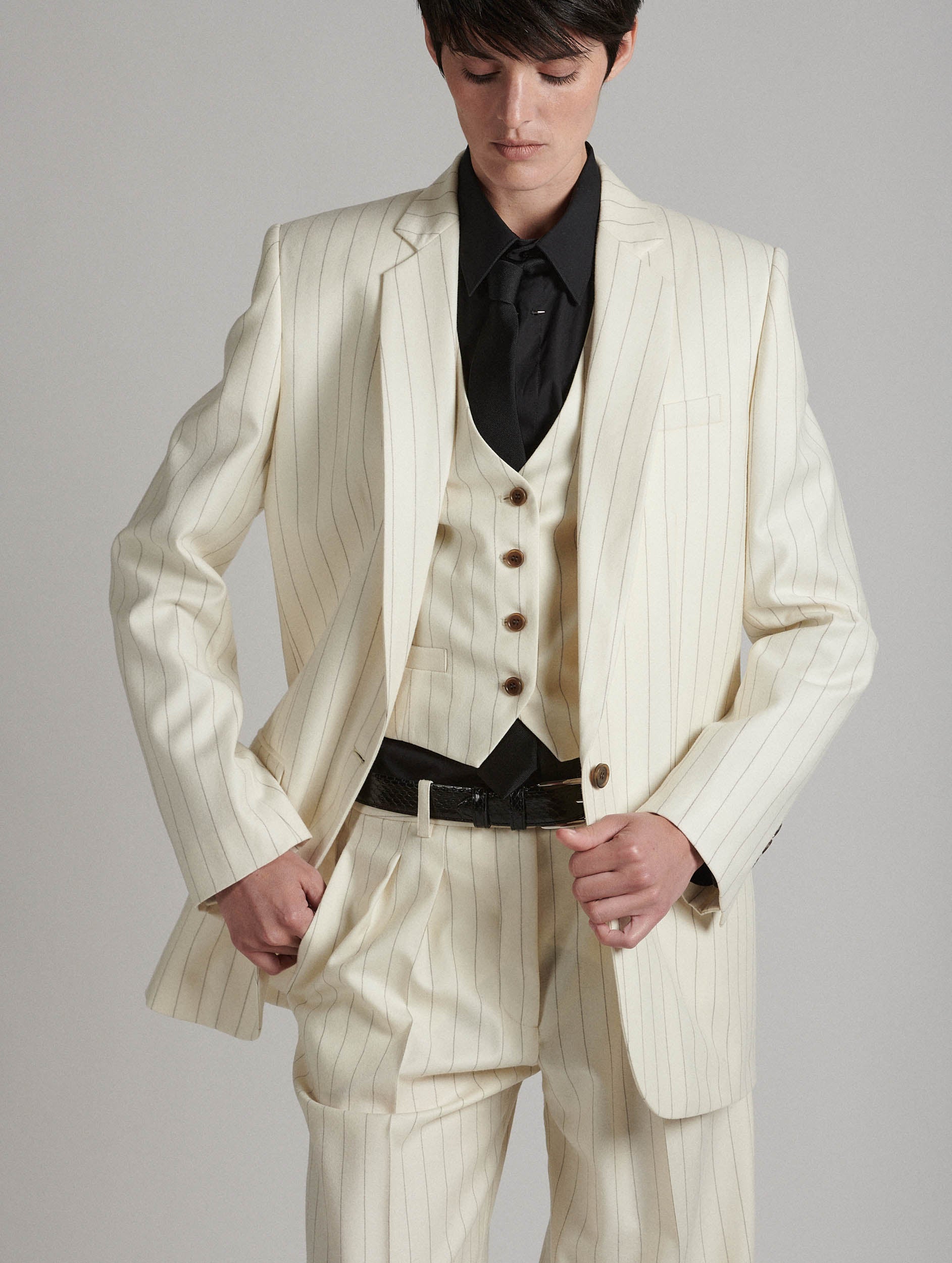 Women Ready to wear Off white pinstriped flannel suit jacket Barbara Bui Official Online Store