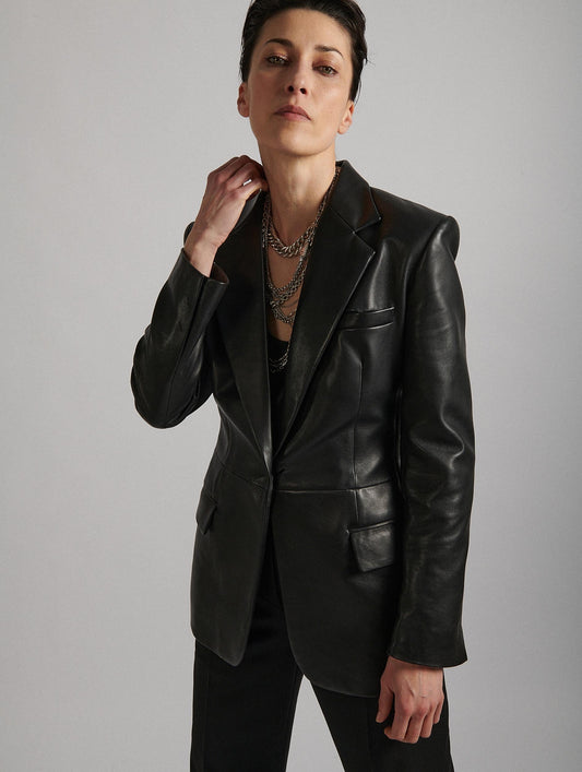 Veste de costume en cuir plongé noir