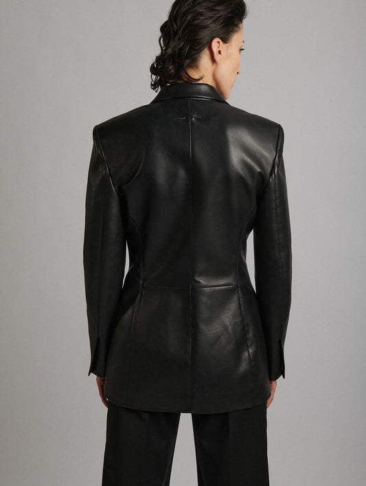Veste de costume en cuir plongé noir