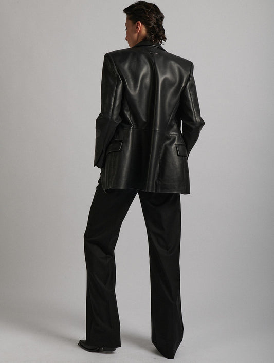 Veste de costume en cuir plongé noir
