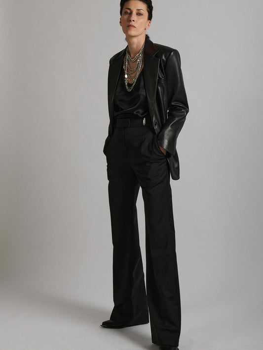 Veste de costume en cuir plongé noir