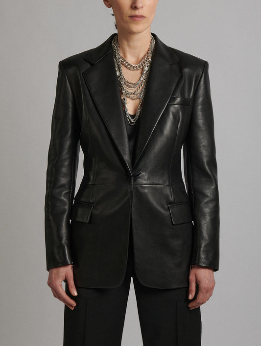 Veste de costume en cuir plongé noir