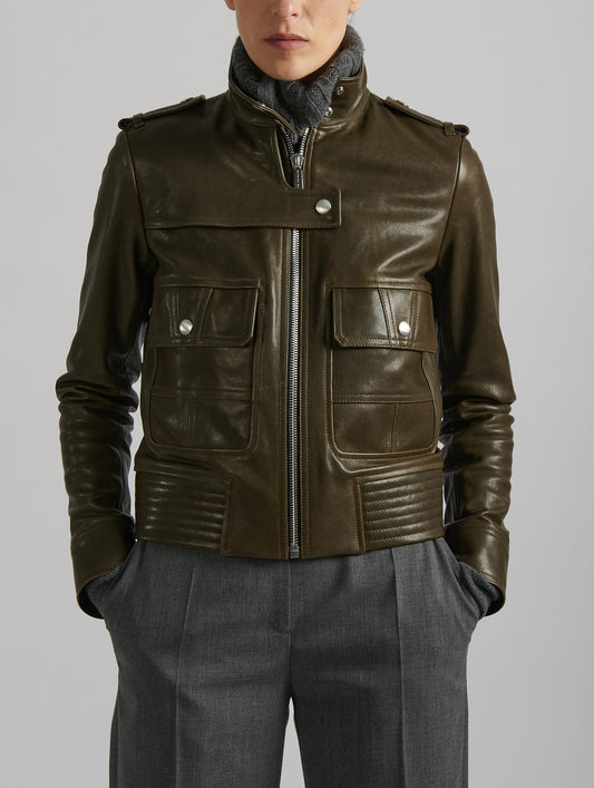 Forest green leather pilot jacket