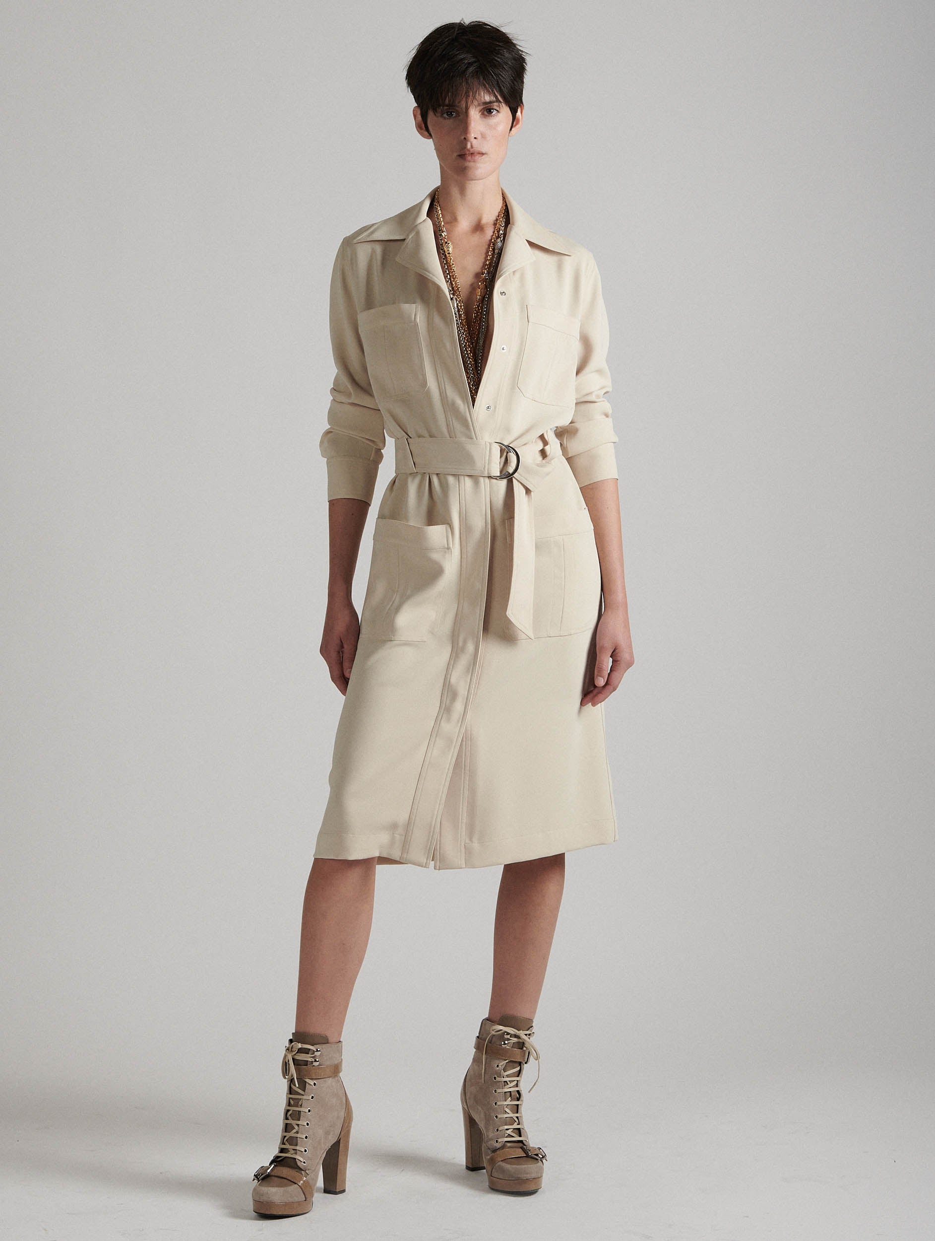 Women Ready to wear Sand flowing crepe dress coat Barbara Bui Official Online store