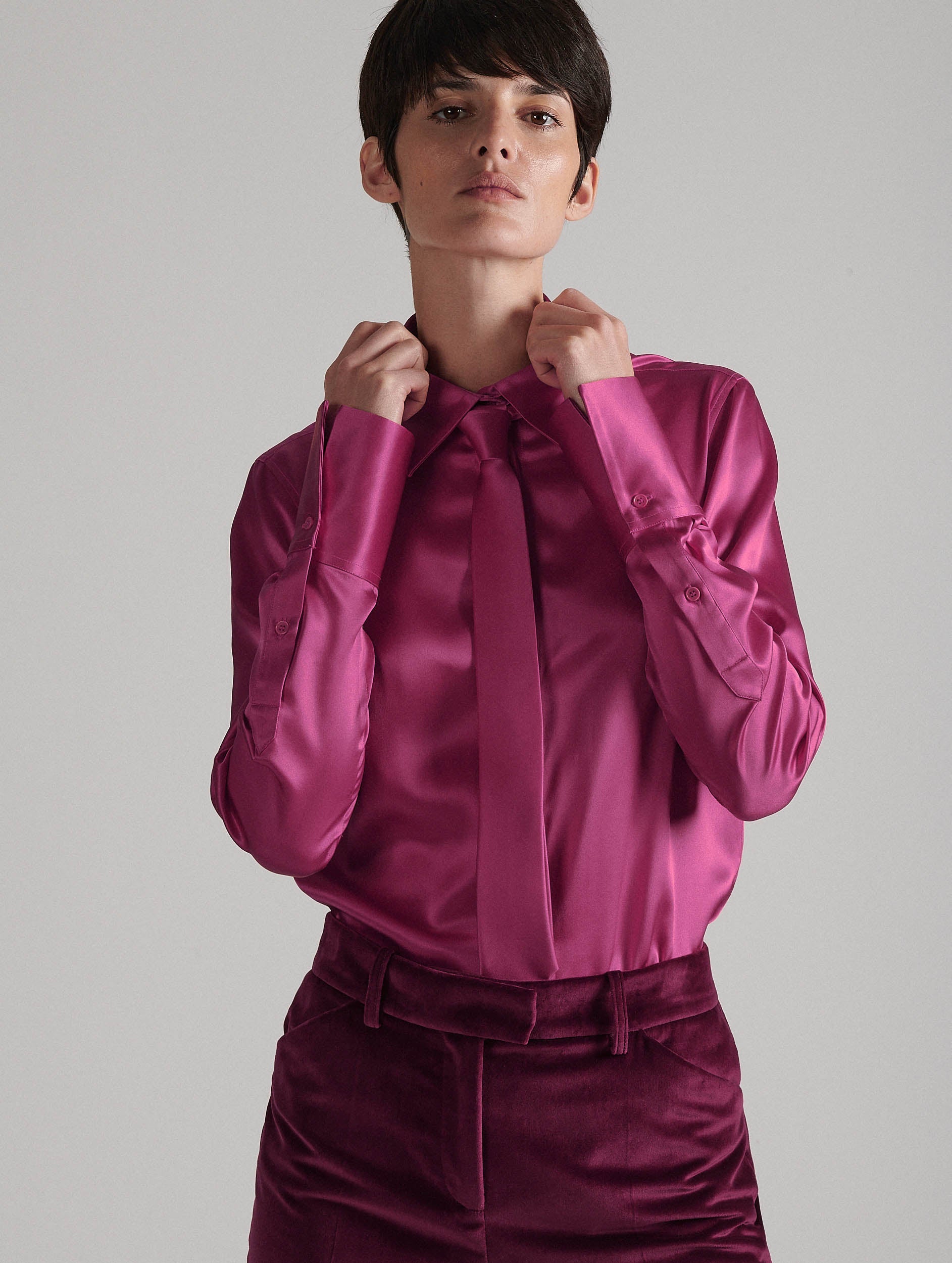 pink satin tie top