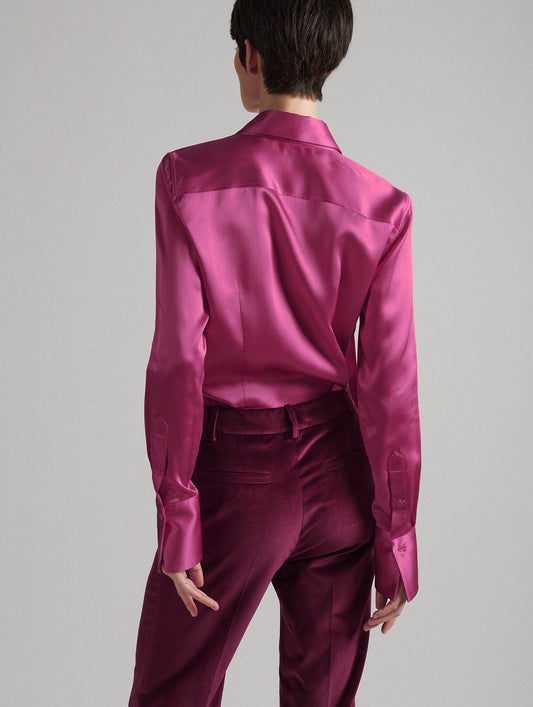 Chemise lavallière en satin de soie rose