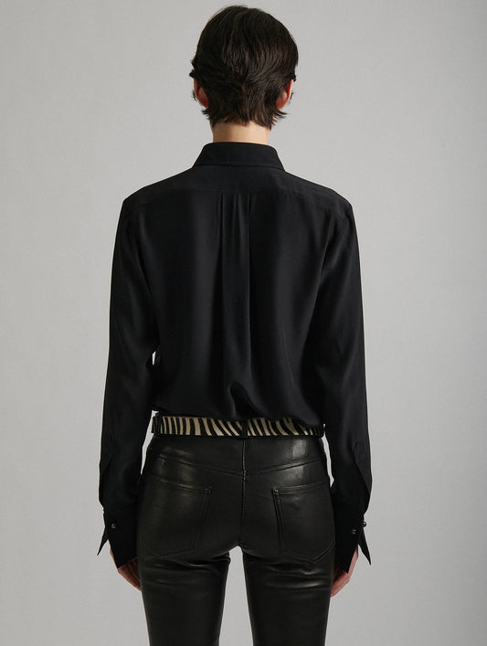 Chemise à plastron en crêpe de soie noire