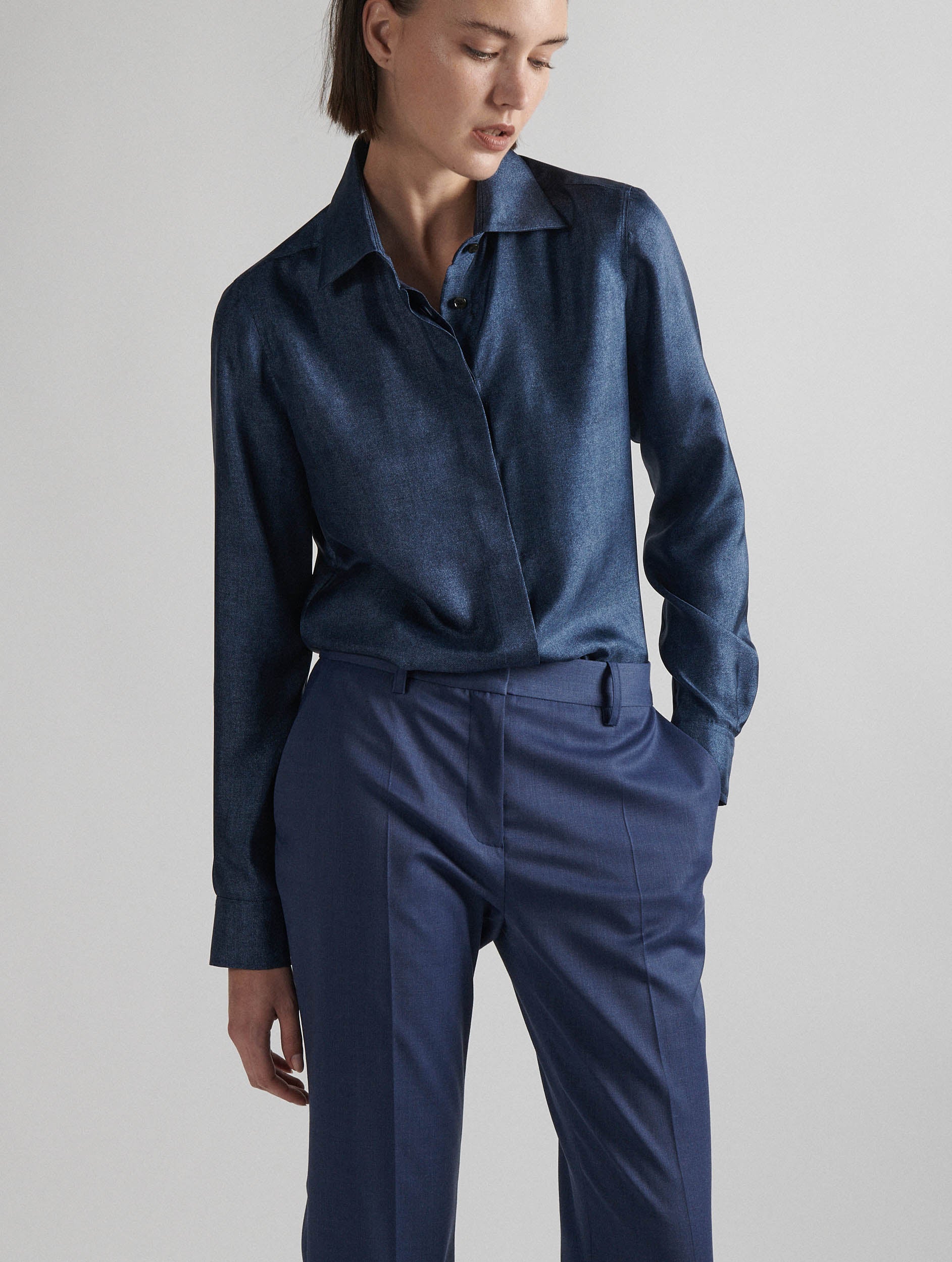 Women Ready-to-wear Denim printed silk twill shirt Barbara Bui