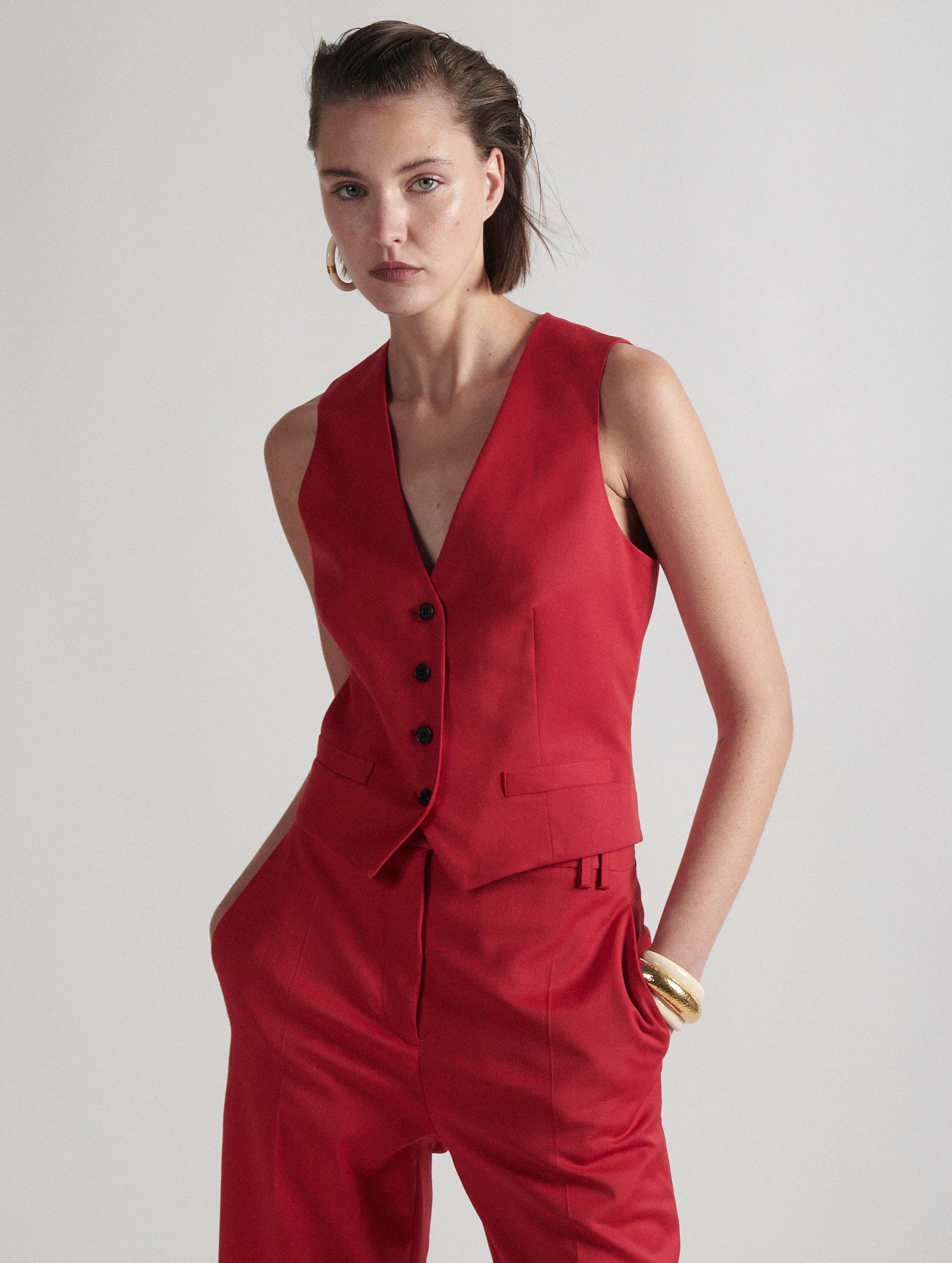 Women Ready-to-wear | Red stretch wool gabardine suit vest