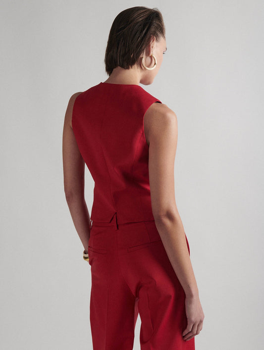 Gilet de costume en gabardine de laine rouge