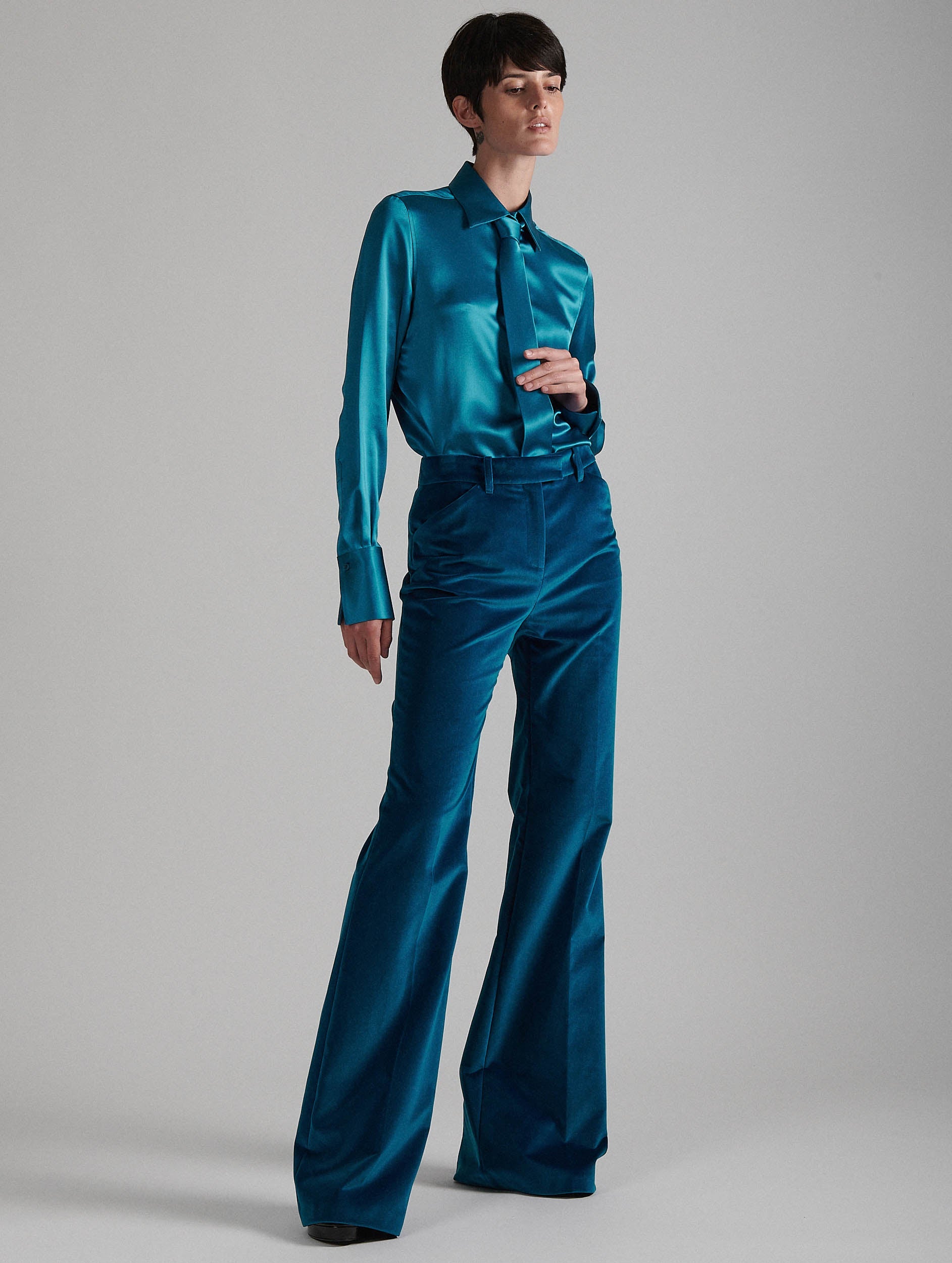 Women Ready-to-wear Bootleg suit trousers in blue velvet