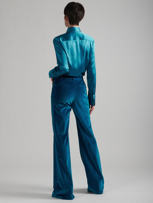 Pantalon de costume bootleg en velours bleu