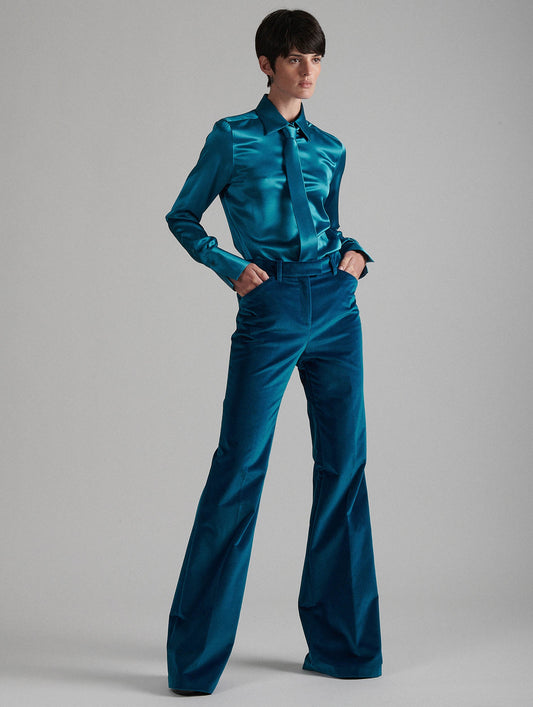Pantalon de costume bootleg en velours bleu