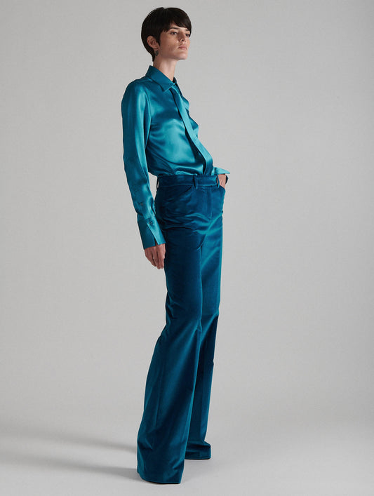 Pantalon de costume bootleg en velours bleu