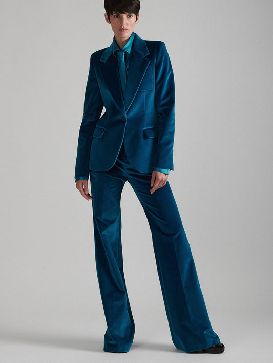 Pantalon de costume bootleg en velours bleu