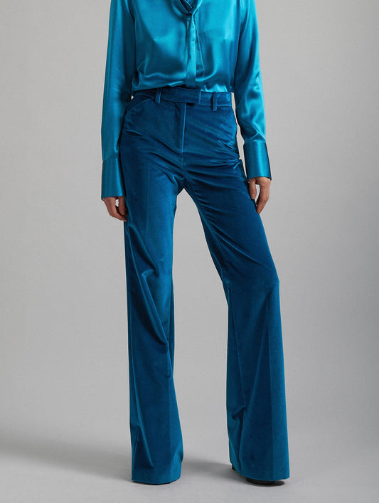 Pantalon de costume bootleg en velours bleu