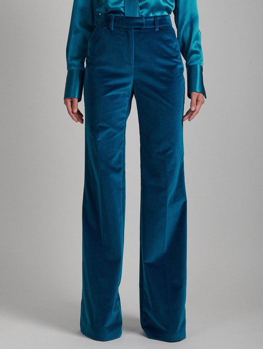 Pantalon de costume bootleg en velours bleu