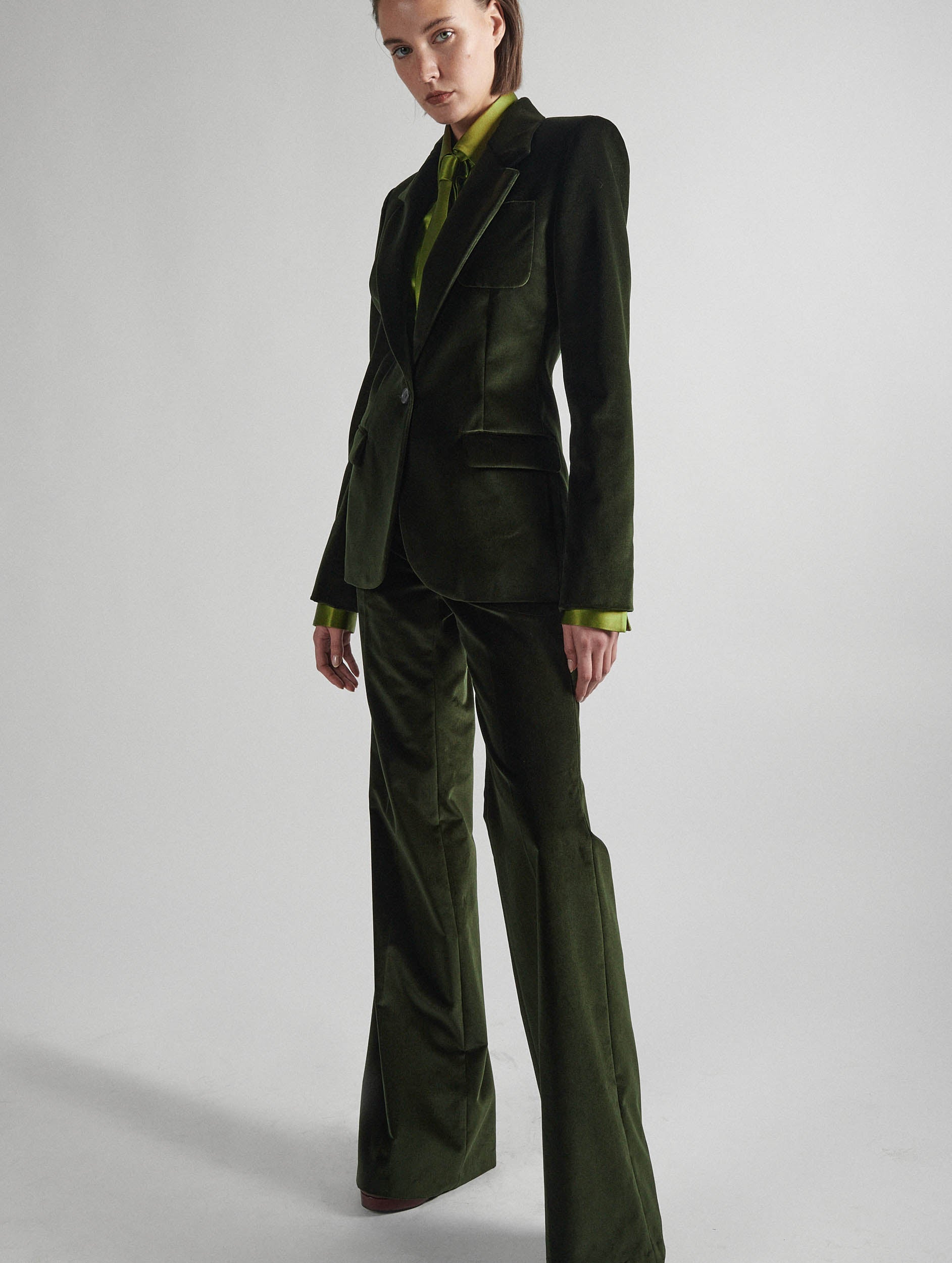 Women Ready-to-wear Bootleg suit trousers in green velvet