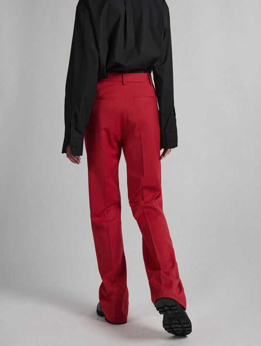 Pantalon taille haute en gabardine de laine rouge