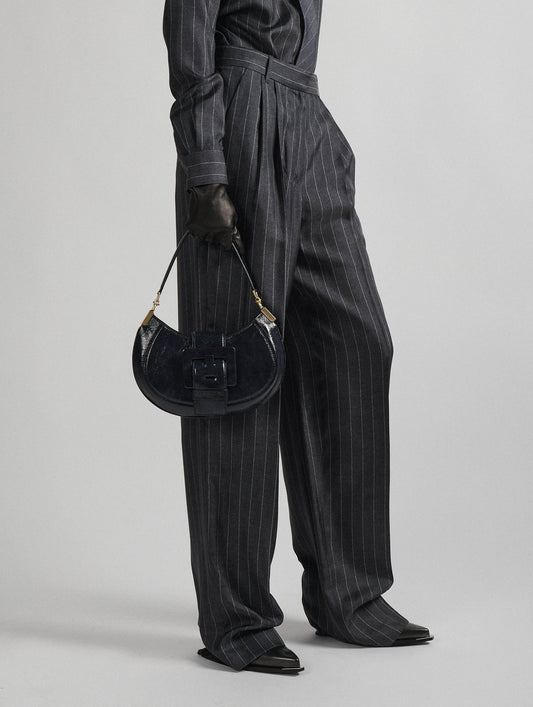 Wide-leg trousers in striped flannel-print twill