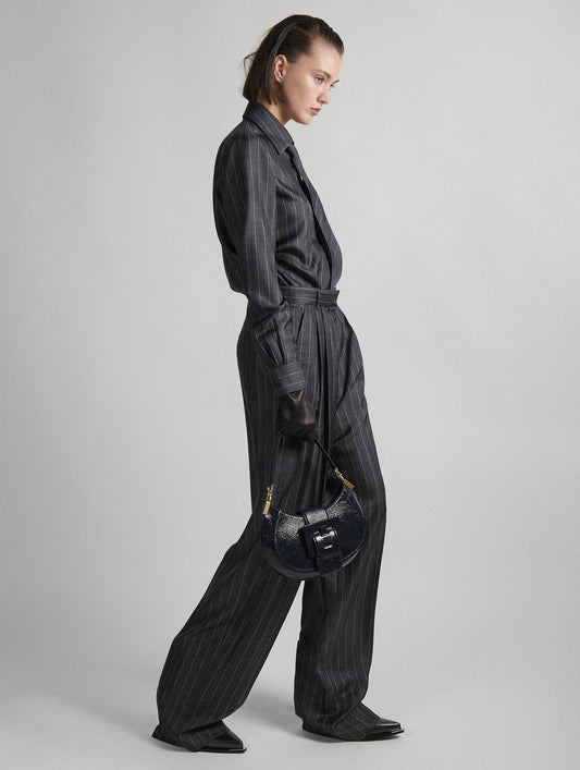 Wide-leg trousers in striped flannel-print twill