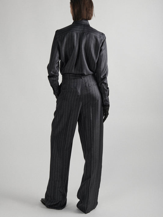 Wide-leg trousers in striped flannel-print twill