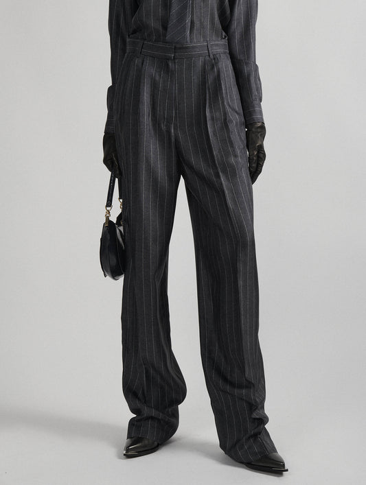 Wide-leg trousers in striped flannel-print twill