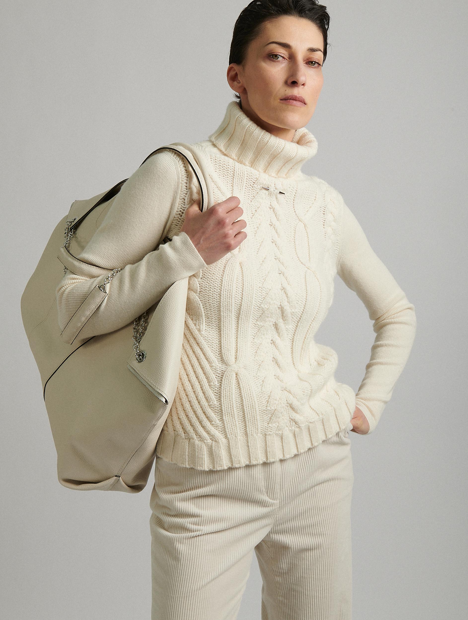 Women Ready-to-wear Off-white cashmere cable-knit turtleneck