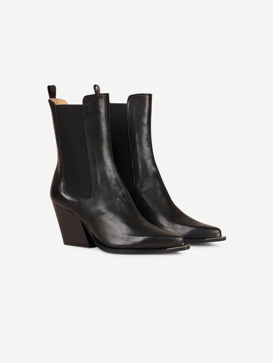 Boots élastiqués en cuir noir