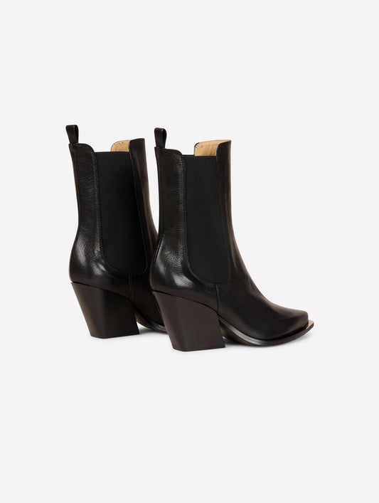 Boots élastiqués en cuir noir